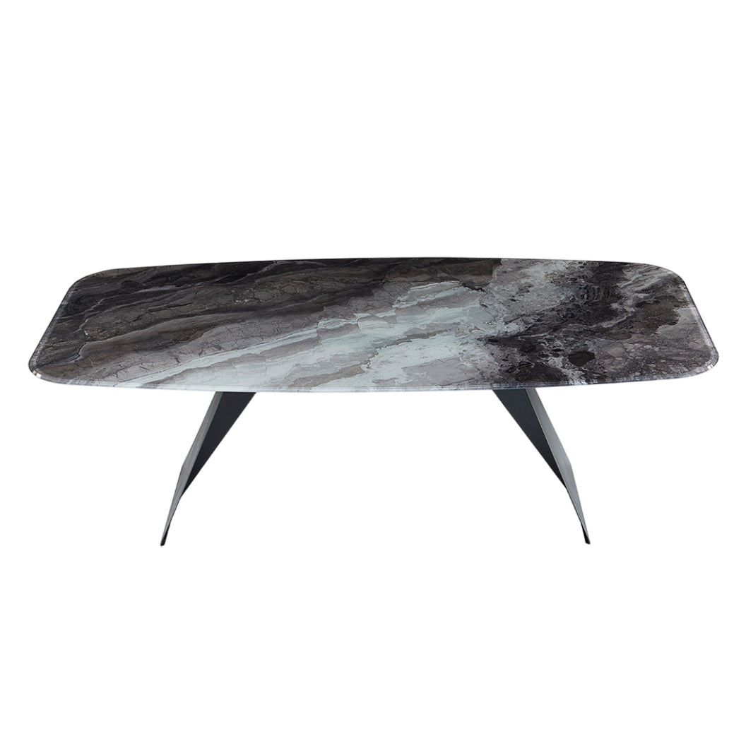 Table de salle à manger rectangulaire avec contour arrondi en verre - Hugo