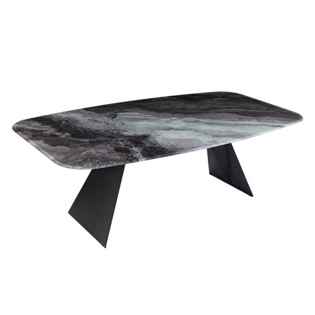 Table de salle à manger rectangulaire avec contour arrondi en verre - Hugo