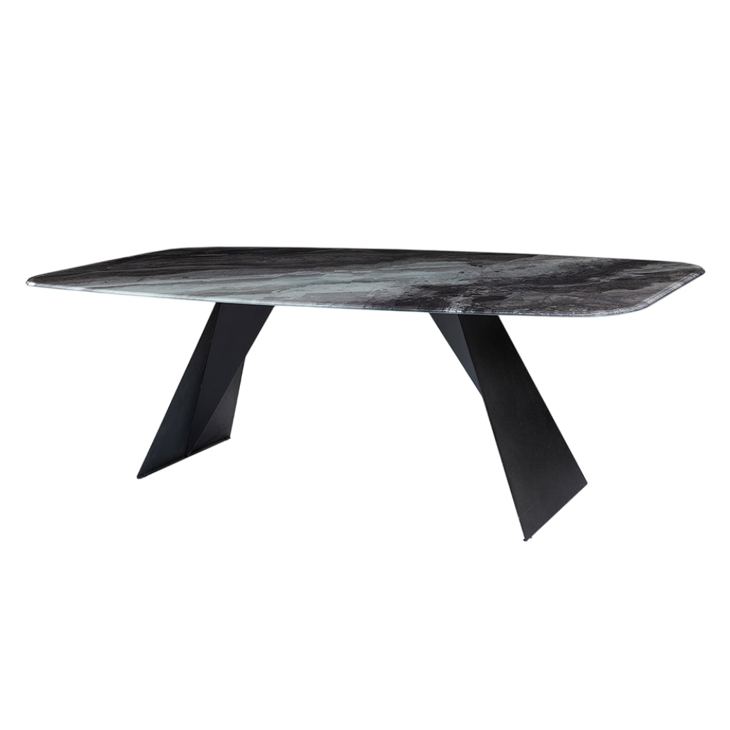 Table de salle à manger rectangulaire avec contour arrondi en verre - Hugo