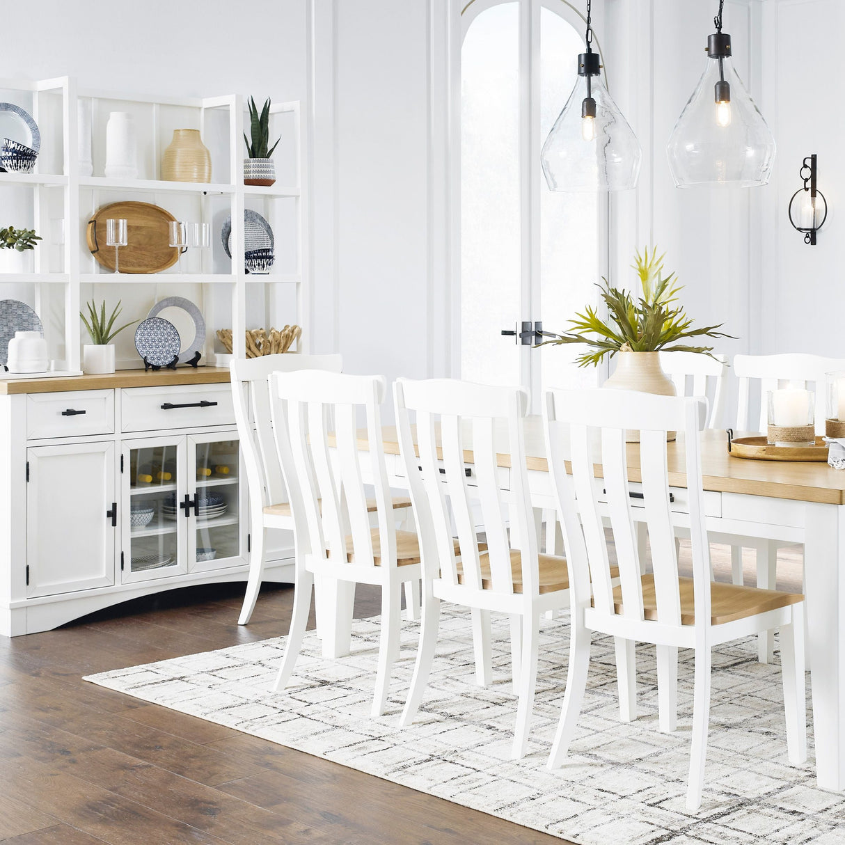 Table de salle à manger rectangulaire en bois brun blanc avec 2 tiroirs - Ashbryn
