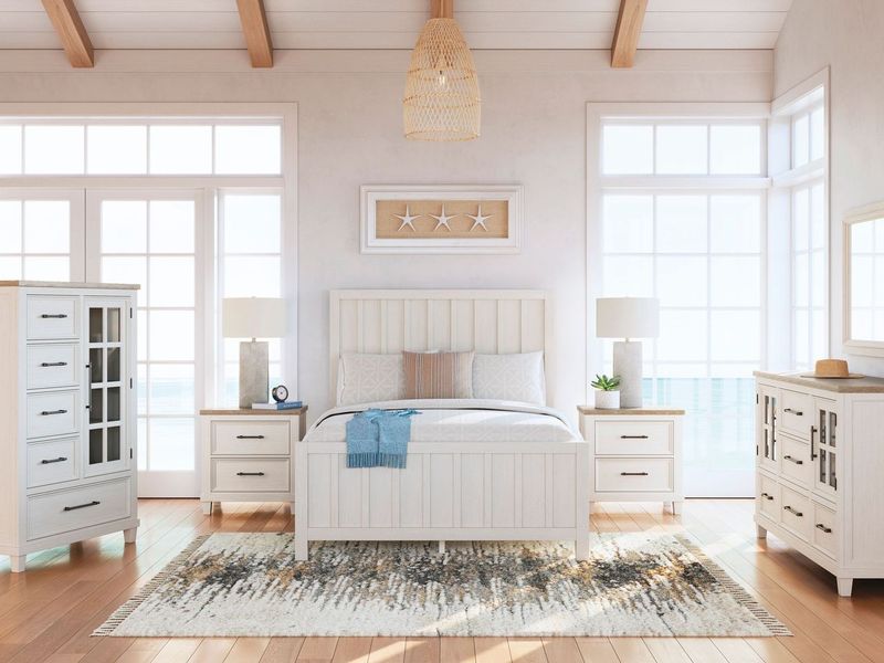 Lit grand complet en bois beige - Shaybrock