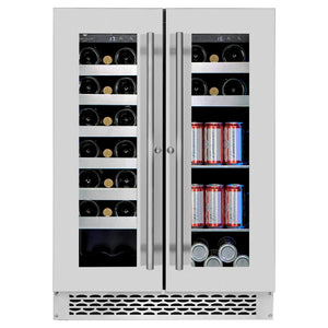 Cellier à vin 24 po, 27 bouteilles et 43 canettes Inox à 2 zones avec Connectivité Wi-Fi - Série Titanium