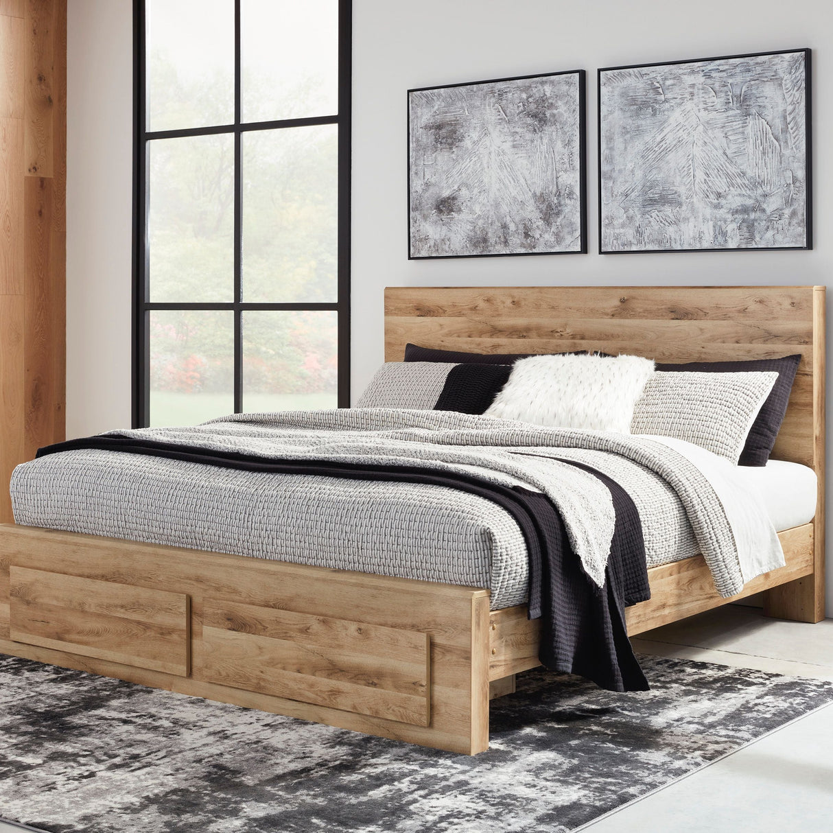 Lit  complet grand en bois brun avec 2 tiroirs - Hyanna