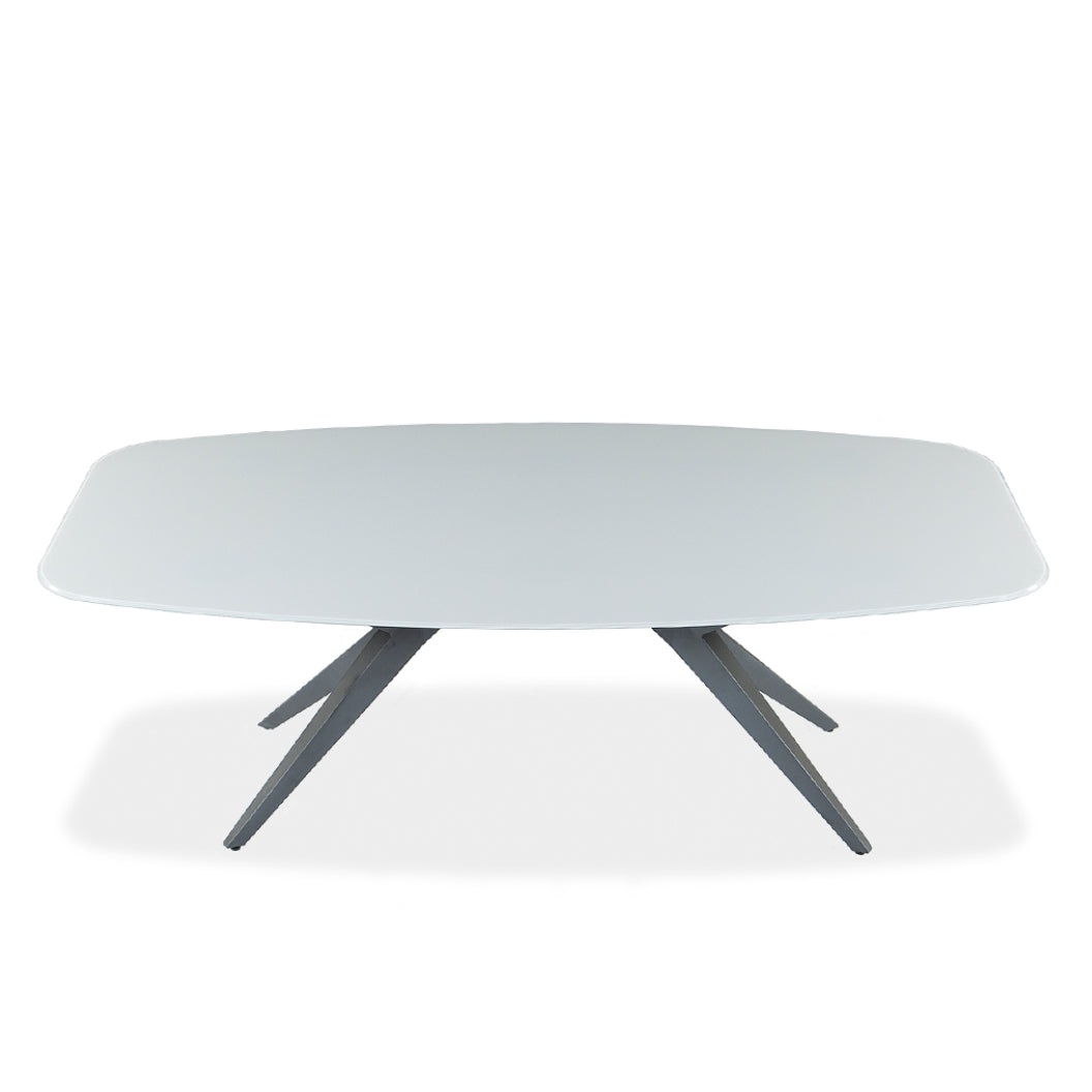 Table de salle à manger rectangulaire avec contour arrondi en verre et métal - Jack