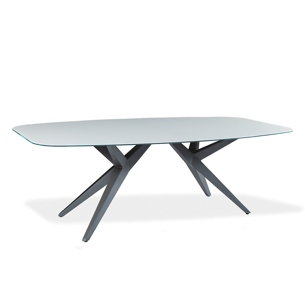 Table de salle à manger rectangulaire avec contour arrondi en verre et métal - Jack