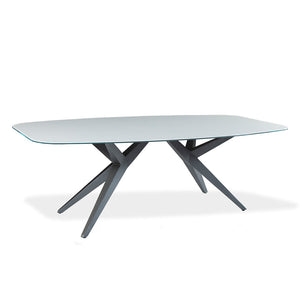 Table de salle à manger rectangulaire avec contour arrondi en verre et métal - Jack
