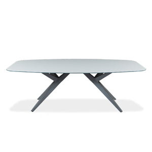 Table de salle à manger rectangulaire avec contour arrondi en verre et métal - Jack