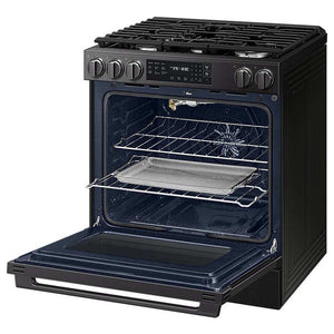 Cuisinière au gaz encastrable 30 po, 6,0 pi³ Acier noir mat avec Convection véritable et Air Fry Max - Série Bespoke