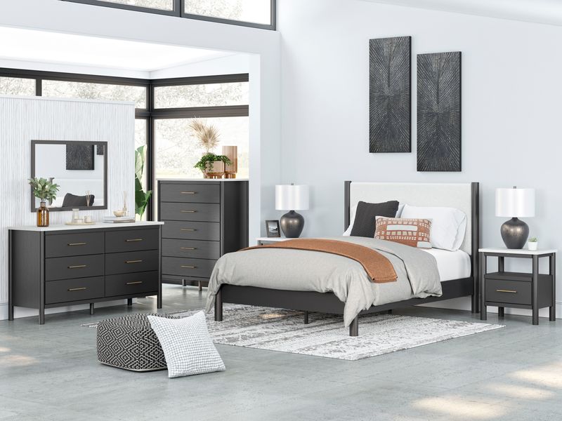 Lit  compet grand en bois noir et tissu blanc - Cadmori