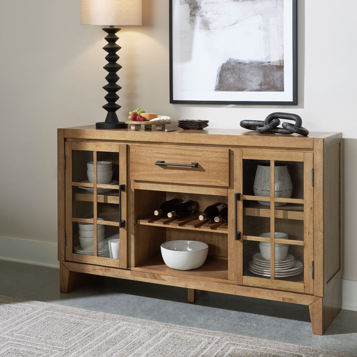 Buffet en bois brun clair avec 2 portes et 1 tiroir - Sherbana