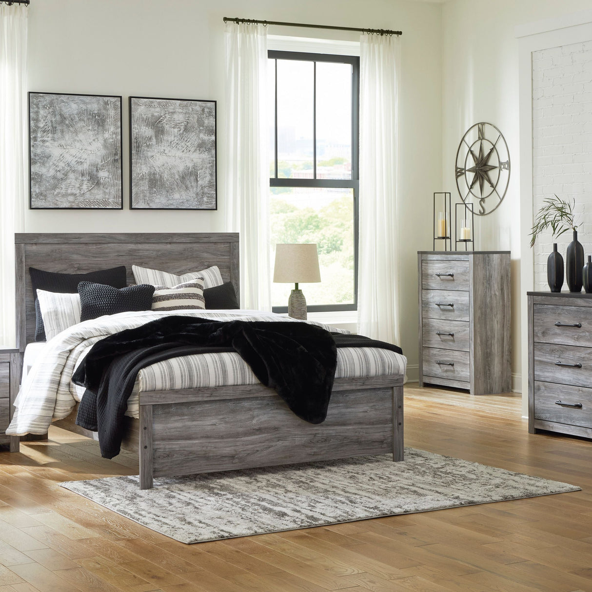 Lit grand complet en bois gris - Bronyon