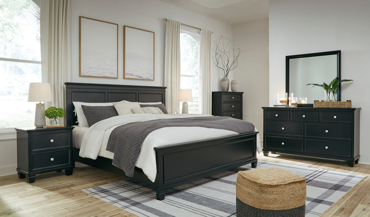 Ensemble de mobilier de chambre 5 pièces  avec un très grand lit noir - Lanolee
