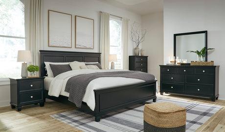 Ensemble de mobilier de chambre 5 pièces  avec un très grand lit noir - Lanolee