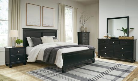 Ensemble de mobilier de chambres de 5 pièces avec un lit grand complet noir - Lanolee