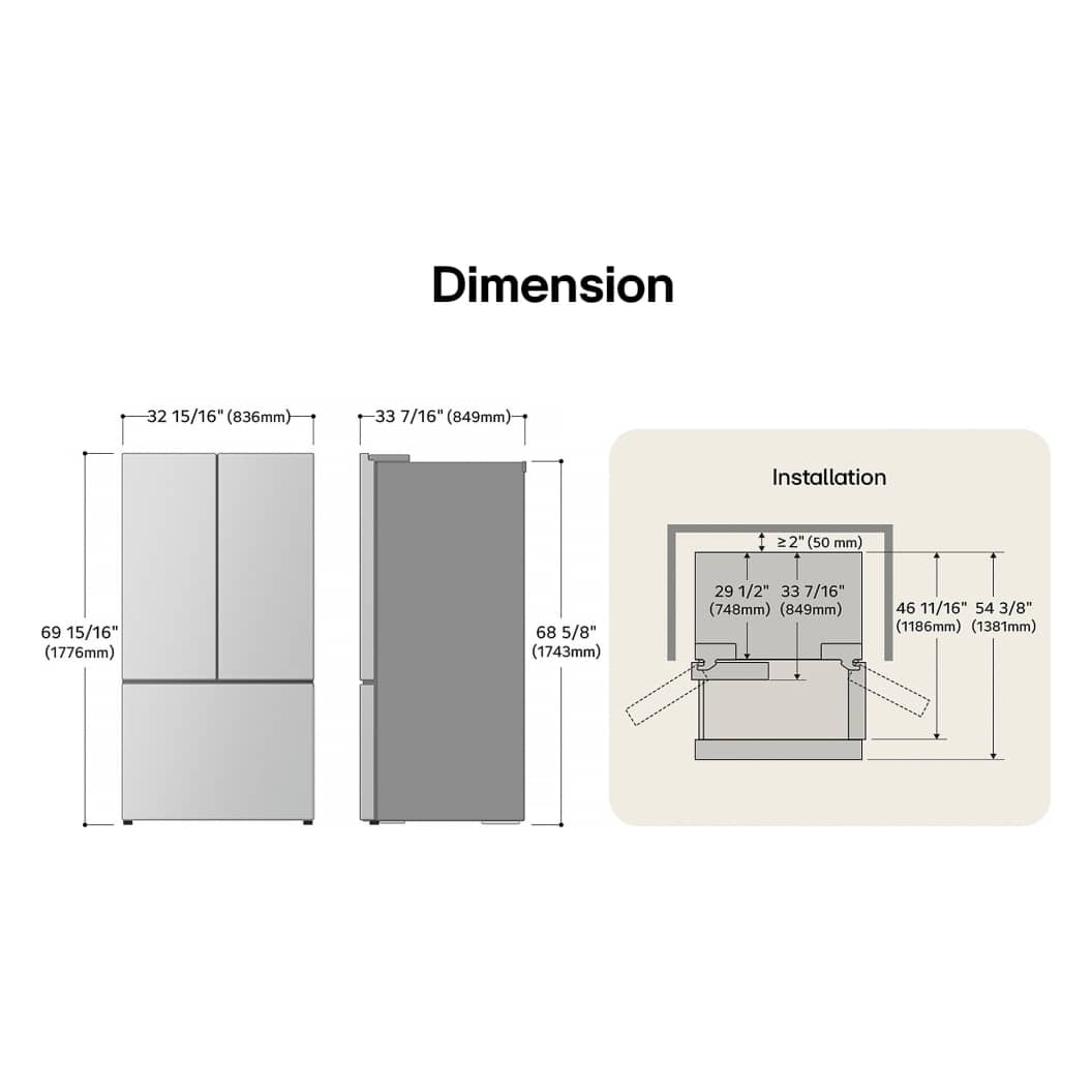 Réfrigérateur à portes françaises 33 po, 24,5 pi³ Inox avec InstaView Door-in-Door, Craft Ice