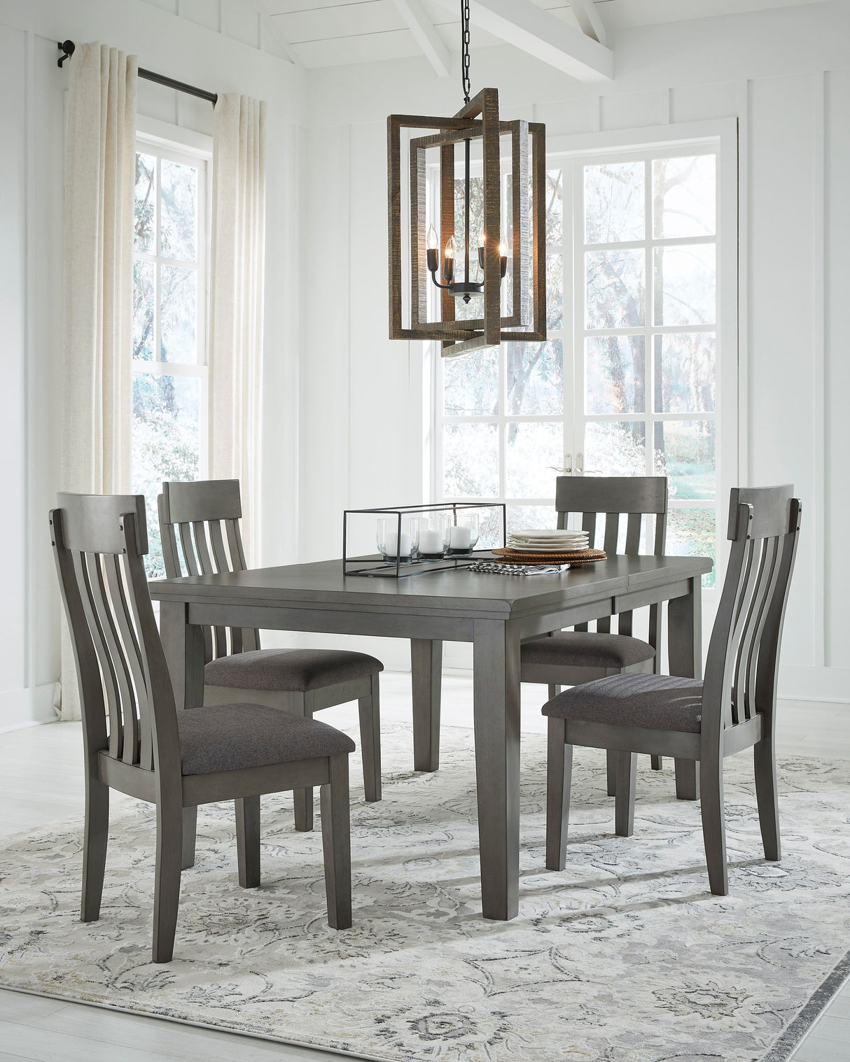 Ensemble de salle à manger en bois et tissu gris avec 4 chaises - Hallanden