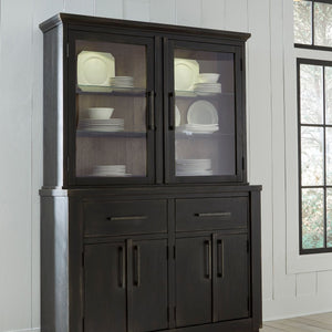 Huche de buffet en verre et bois noir 2 portes - Galliden