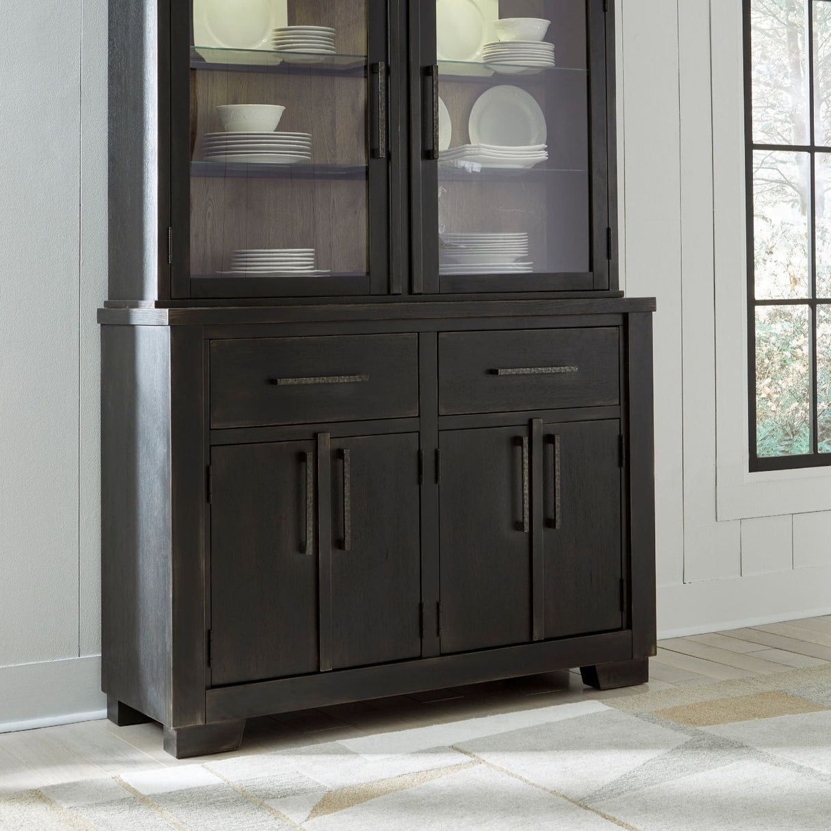 Buffet en bois noir avec 4 portes et 2 tiroirs - Galliden