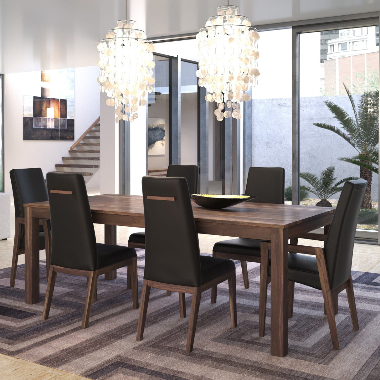 Ensemble de salle à manger avec 6 chaises aspect cuir noir - Condo