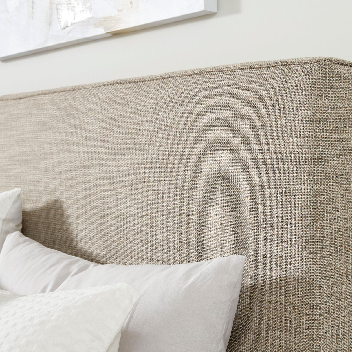 Lit  complet très grand rembourrés en tissu beige - Dakmore
