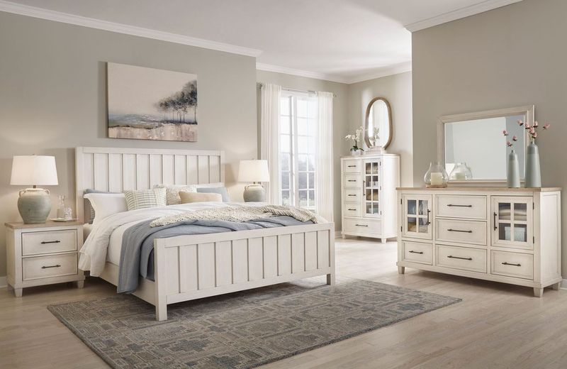 Lit grand complet en bois beige - Shaybrock