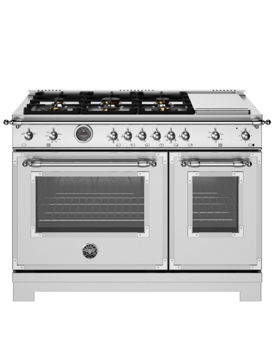 Cuisinière à gaz autoportante 48 po. avec 6 brûleurs Bertazzoni HER486BTFGMXT