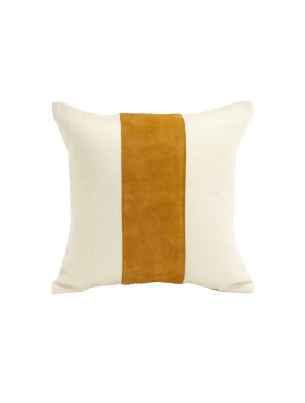 Coussin Soto 17 x 17 po. en suède ivoire et moutarde Bovi Home B7770008