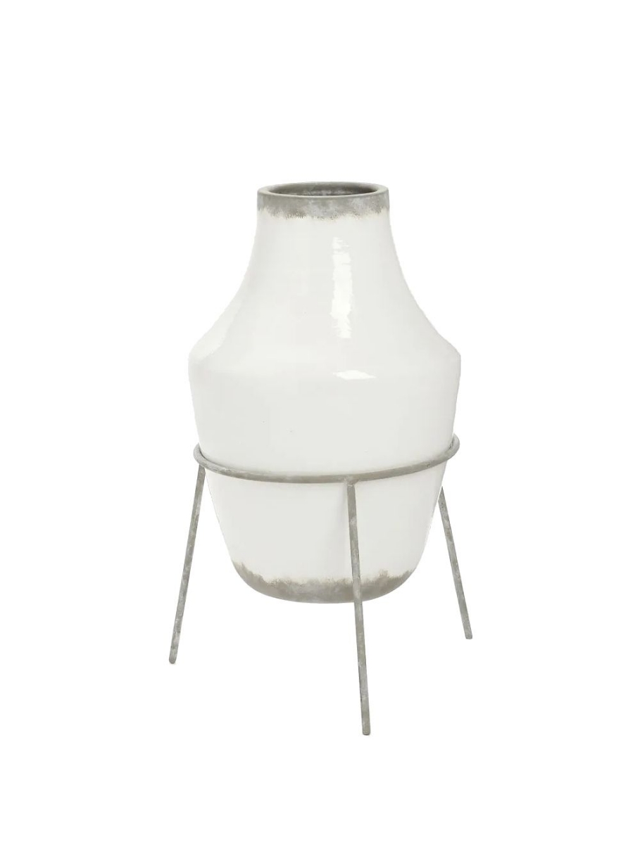 Vase en céramique blanche 20 po. avec un support en métal Bovi Home 8390175