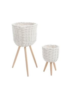 Ensemble de 2 cache-pots en coton blanc et bois naturel Bovi Home 1740002