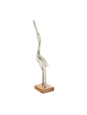 Cigogne décoratif de 16 po. en aluminium sur base en bois Bovi Home 3010310