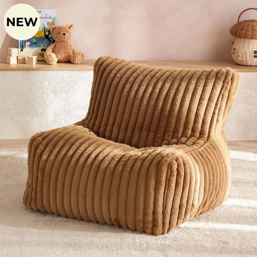 Fauteuil poire Billie en fausse fourrure caramel Norka Living LL117-RBF-05